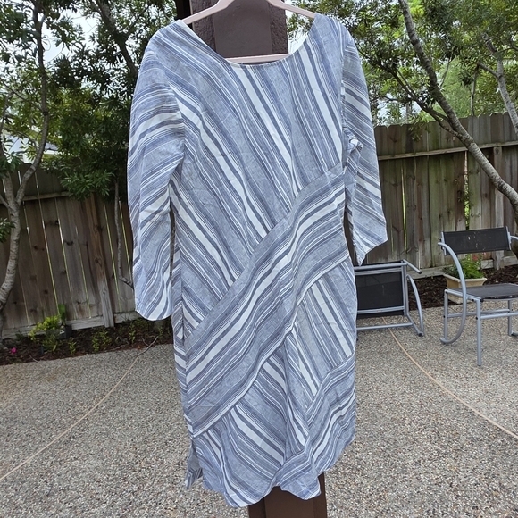 Nwot Soft Surroundings Sonya Linen Dress Striped Pockets  L - Picture 7 of 15